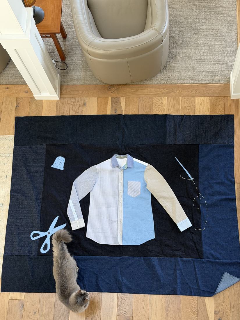 The same layout from above with the cat inspecting the bottom edge.